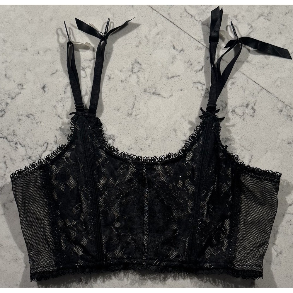 Victoria's Secret Black Lace Mesh Bustier Corset Top Size Medium M 264245